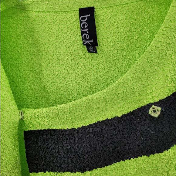 Berek Vintage 80s Green Black Crinkle Snap Front Asymmetric Geometric Tunic Top - Picture 9 of 12